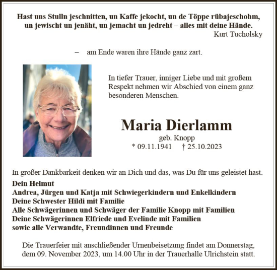Traueranzeige von Maria Dierlamm von VRM Trauer