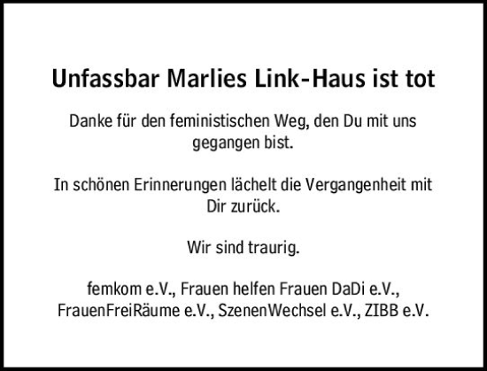 Traueranzeige von Marlies Link-Haus von Darmstädter Echo