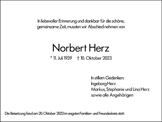 Traueranzeige von Norbert Herz von Allgemeine Zeitung Mainz