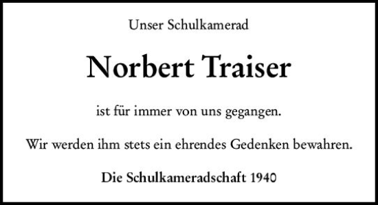 Traueranzeige von Norbert Traiser von Groß-Gerauer Echo