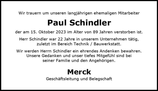 Traueranzeige von Paul Schiedler von Darmstädter Echo