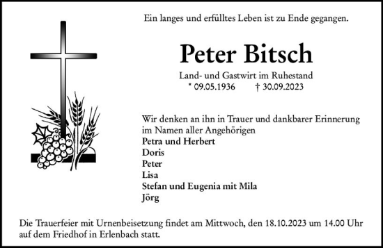 Traueranzeige von Peter Bitsch von Starkenburger Echo