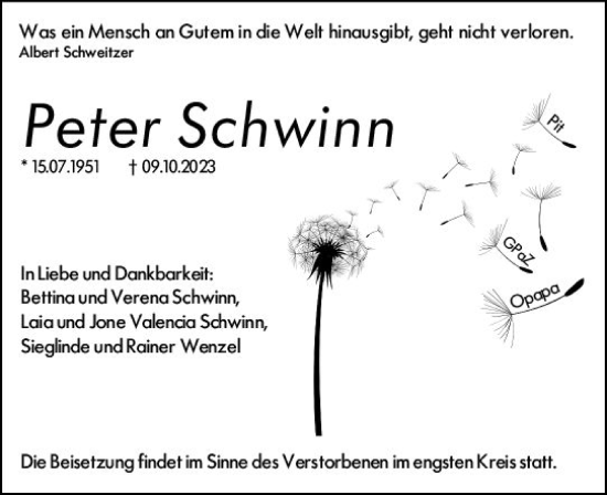 Traueranzeige von Peter Schwinn von Darmstädter Echo