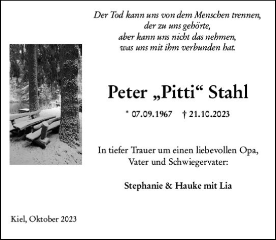 Traueranzeige von Peter  Stahl von Wetzlarer Neue Zeitung