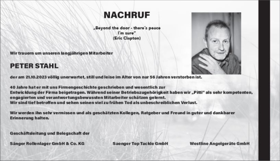 Traueranzeige von Peter  Stahl von Wetzlarer Neue Zeitung