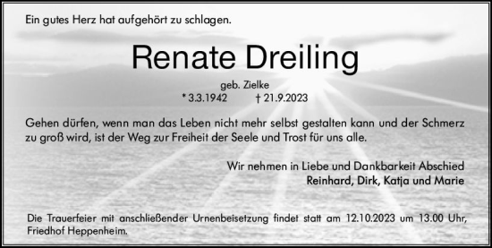 Traueranzeige von Renate Dreiling von Starkenburger Echo