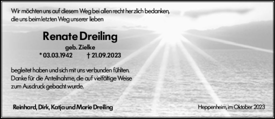 Traueranzeige von Renate Dreiling von Starkenburger Echo