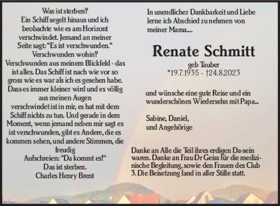 Traueranzeige von Renate Schmitt von Starkenburger Echo