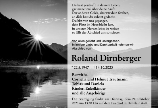 Traueranzeige von Roland Dirnberger von Darmstädter Echo