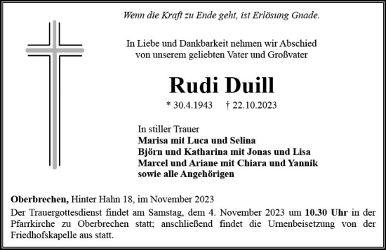 Traueranzeige von Rudi Duill von Nassauische Neue Presse