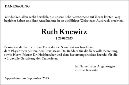 Traueranzeige von Ruth Knewitz von Allgemeine Zeitung Bingen/Ingelheim