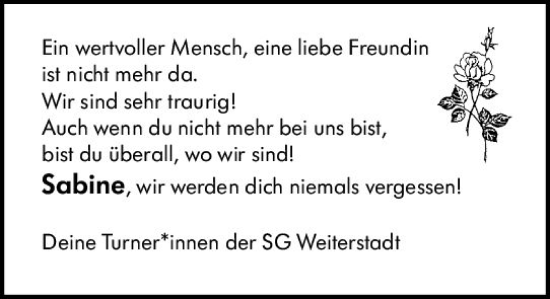 Traueranzeige von Sabine  von Darmstädter Echo