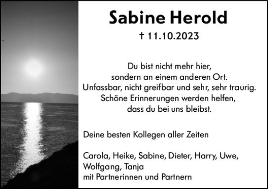 Traueranzeige von Sabine Herold von Darmstädter Echo
