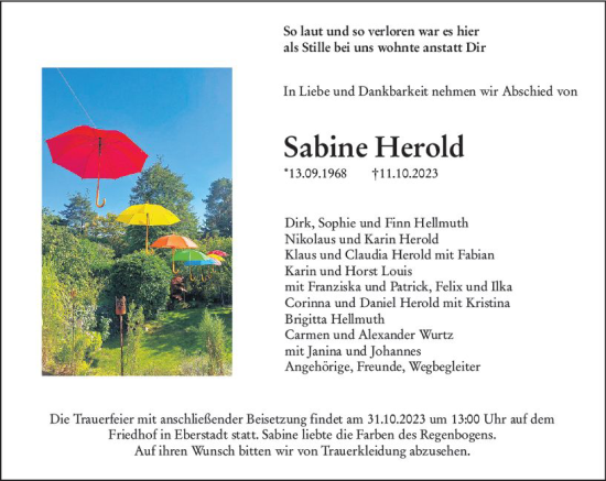 Traueranzeige von Sabine Herold von Darmstädter Echo