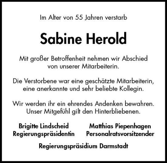 Traueranzeige von Sabine Herold von Darmstädter Echo