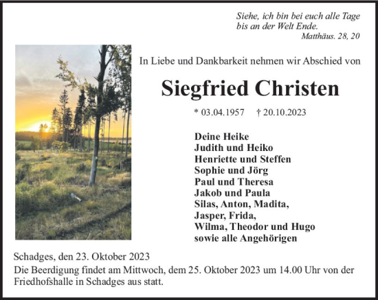 Traueranzeige von Siegfried Christen von VRM Trauer