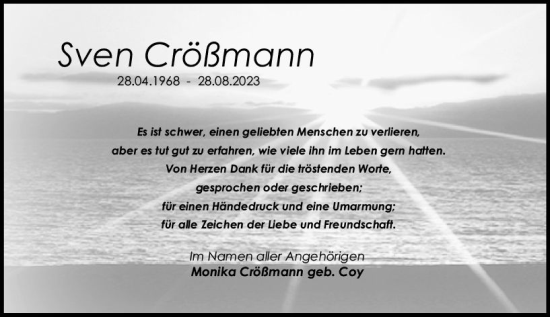 Traueranzeige von Sven Crößmann von Darmstädter Echo