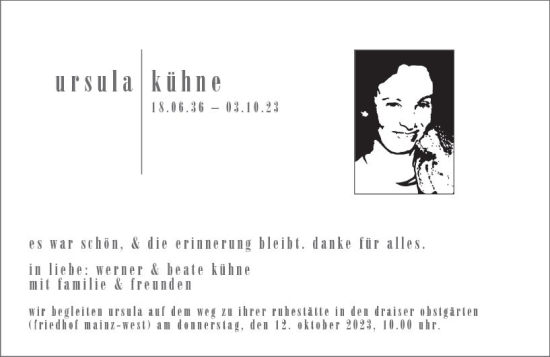 Traueranzeige von Ursula Kühne von Allgemeine Zeitung Mainz