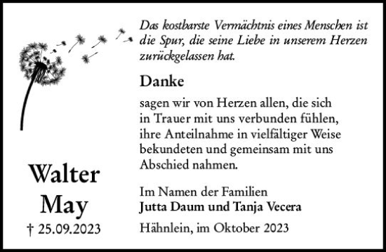Traueranzeige von Walter May von Darmstädter Echo