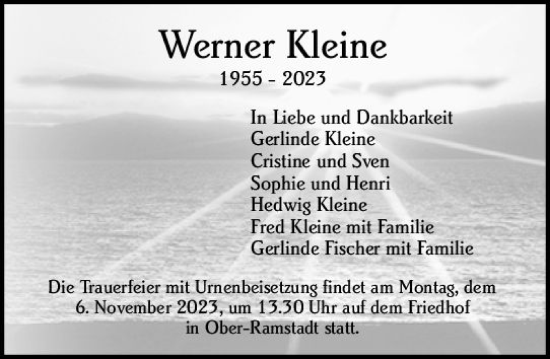 Traueranzeige von Werner Kleine von Darmstädter Echo