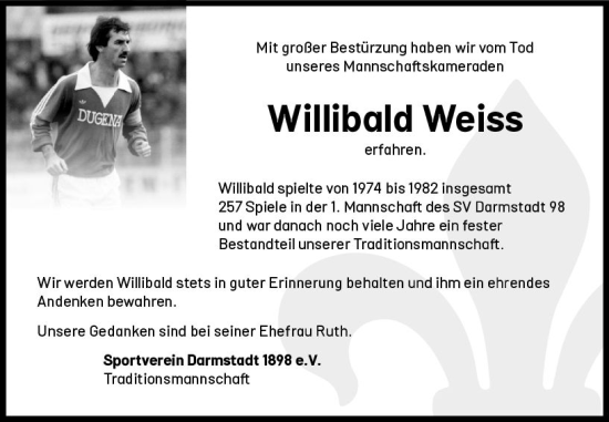 Traueranzeige von Willibald Weiss von Darmstädter Echo
