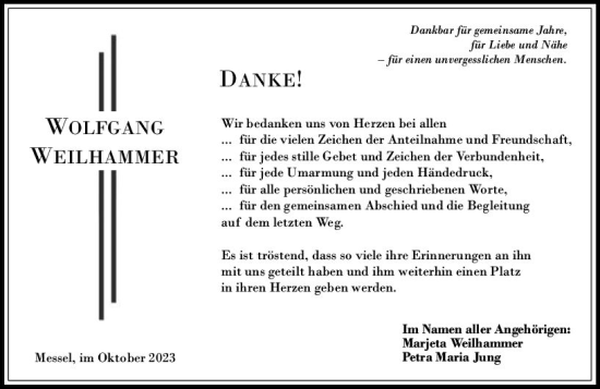 Traueranzeige von Wolfgang Weilhammer von Darmstädter Echo