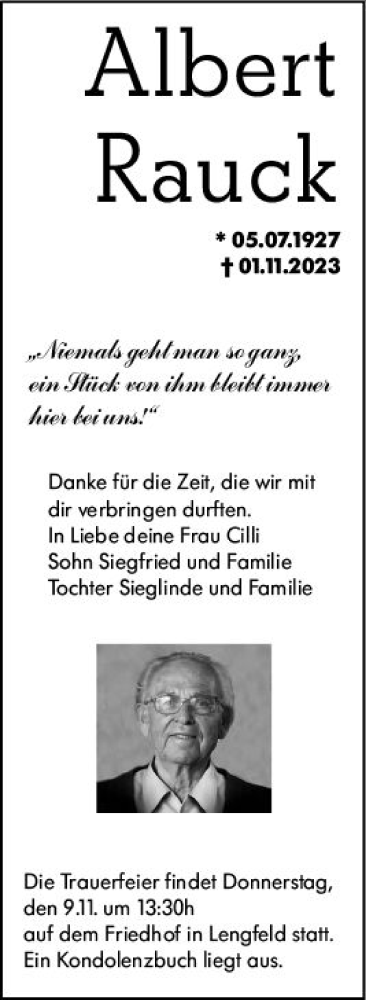 Traueranzeige von Albert Rauck von Darmstädter Echo