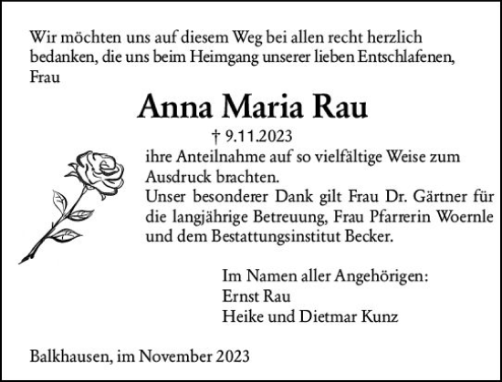 Traueranzeige von Anna Maria Rau von Darmstädter Echo