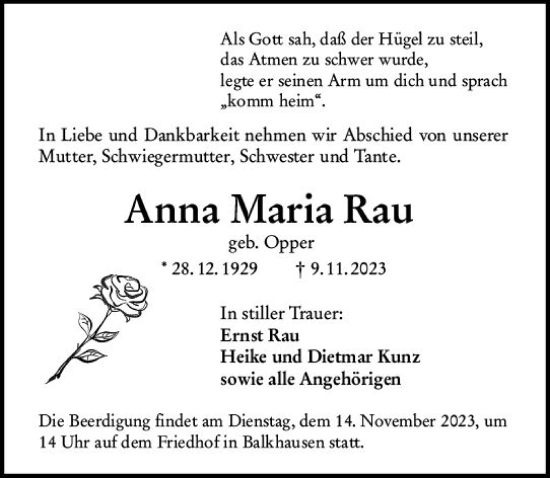 Traueranzeige von Anna Maria Rau von Darmstädter Echo