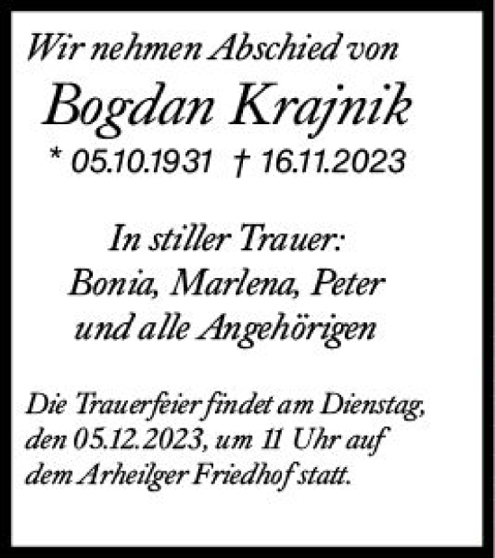 Traueranzeige von Bogdan Krajnik von Darmstädter Echo