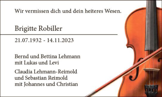 Traueranzeige von Brigitte Robiller von Darmstädter Echo