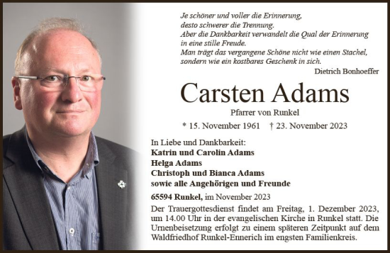 Traueranzeige von Carsten Adams von Nassauische Neue Presse