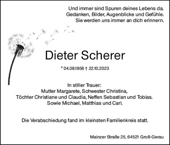 Traueranzeige von Dieter Scherer von Groß-Gerauer Echo