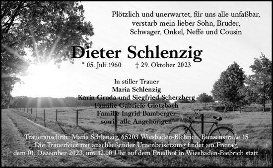 Traueranzeige von Dieter Schlenzig von Wiesbadener Kurier