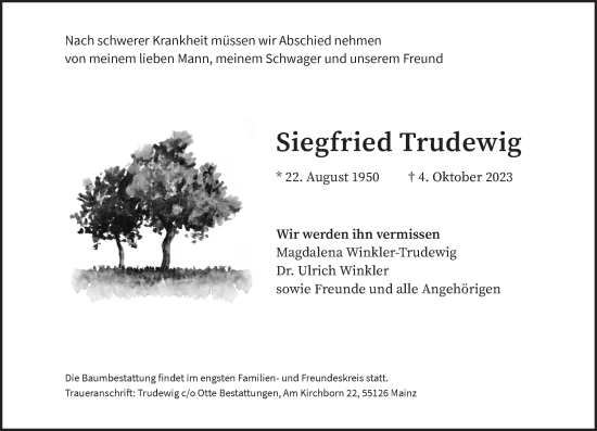 Traueranzeige von Siegfried Trudewig von vrm-trauer AZ Mainz