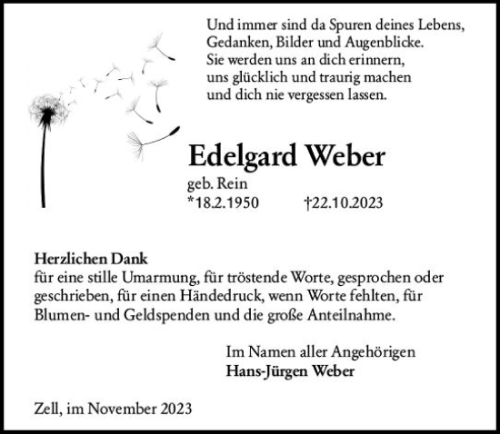 Traueranzeige von Edelgard Weber von Odenwälder Echo