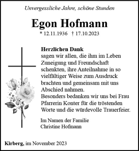 Traueranzeige von Egon Hofmann von Nassauische Neue Presse