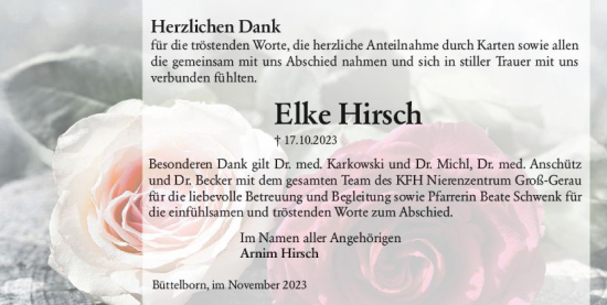 Traueranzeige von Elke Hirsch von Groß-Gerauer Echo