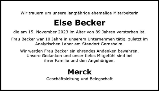 Traueranzeige von Else Becker von Groß-Gerauer Echo