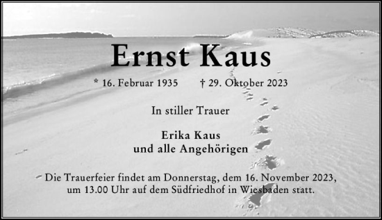 Traueranzeige von Ernst Kaus von Wiesbadener Kurier