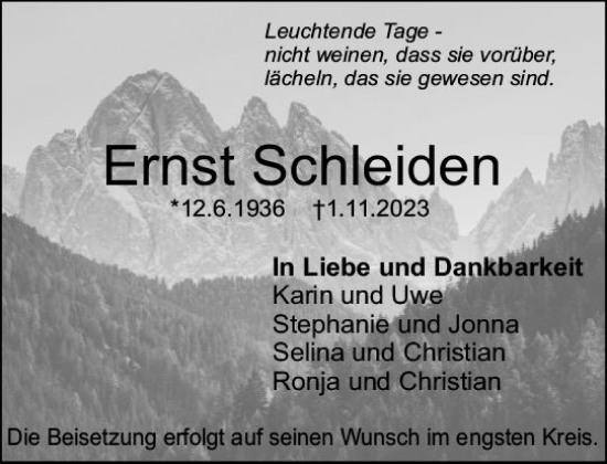Traueranzeige von Ernst Schleiden von Starkenburger Echo