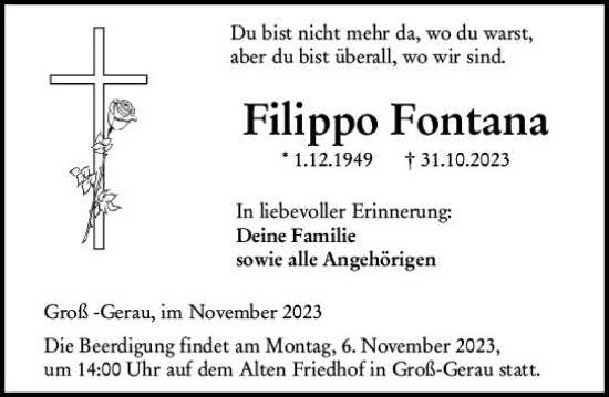 Traueranzeige von Filippo Fontana von Groß-Gerauer Echo