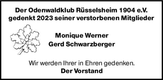 Traueranzeige von Gerd Schwarzberger von Rüsselsheimer Echo