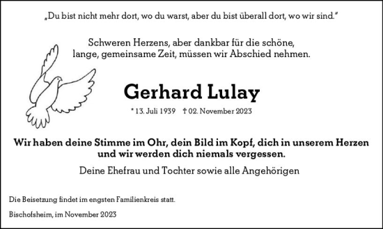 Traueranzeige von Gerhard Lulay von Rüsselsheimer Echo