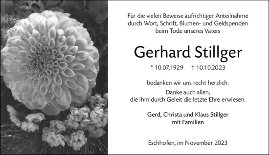 Traueranzeige von Gerhard Stillger von Nassauische Neue Presse