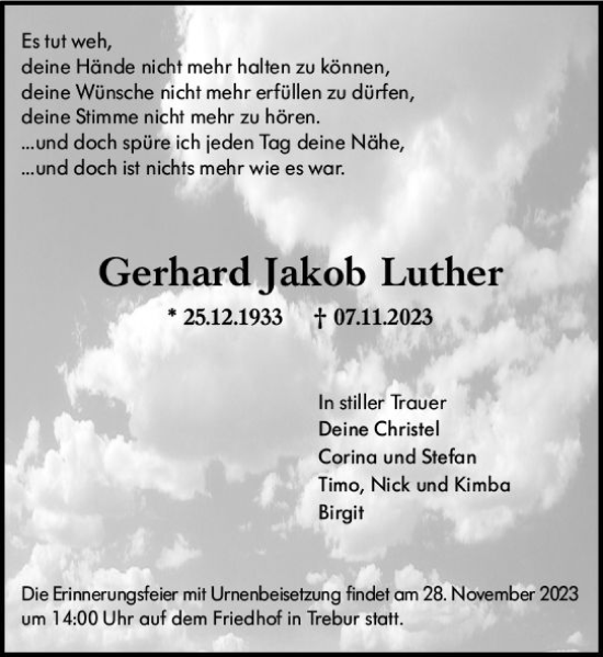 Traueranzeige von Gerhard Jakob Luther von Rüsselsheimer Echo