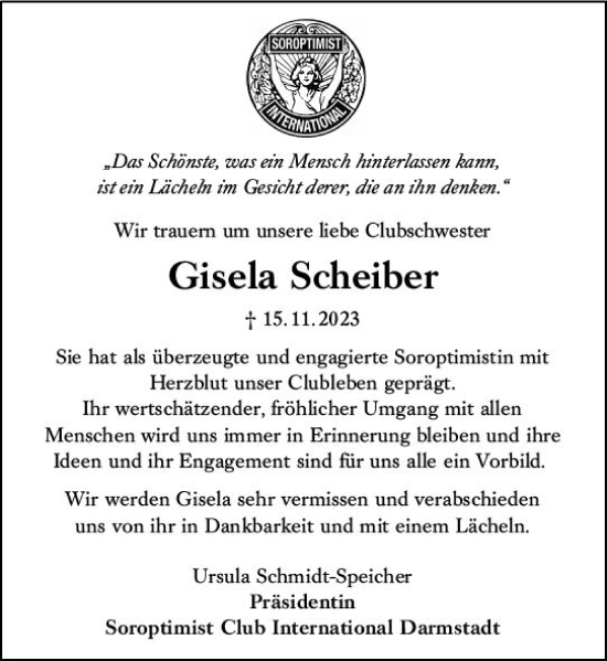 Traueranzeige von Gisela Scheiber von Darmstädter Echo