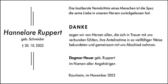 Traueranzeige von Hannelore Ruppert von Rüsselsheimer Echo