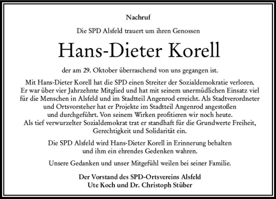 Traueranzeige von Hans-Dieter Korell von VRM Trauer