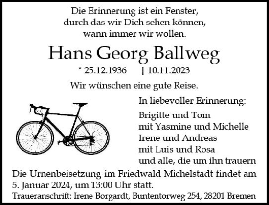 Traueranzeige von Hans Georg Ballweg von Darmstädter Echo